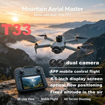 Nuovo Drone Professionale T33 4K 2026 con Telecamera HD, Gimbal a 3 Assi, Motore Brushless, WIFI 5G, Schermo e Telecomando RC Quadricottero Giocattolo