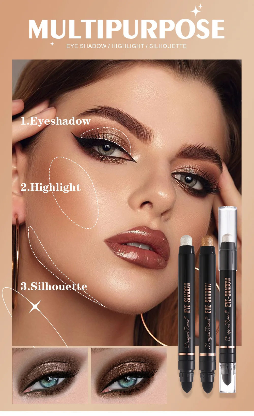 Description Picture 3 of item12Color Metallic Pearlescent Eyeshadow Pencil Waterproof Lasting Double Head Glitter Golden Eye Shadow Pen Eyeliner Stick Makeup