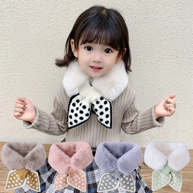 

Children Scarf Soft Plush Baby Scarf Winter Faux Fur Dot Collar Children Neck