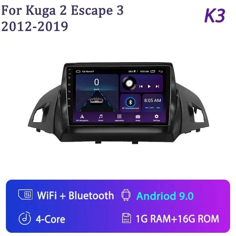 thumbnail image 1 of Radio de coche Android 12 para Ford C-MAX Kuga 2 Escape 3 2012-2019 Reproductor multimedia 2 Din Carplay Navegación automática Unidad principal GPS FM4G, 1 of 5