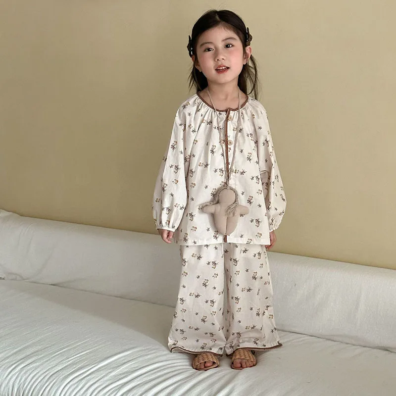 Cotton Girls Long Sleeves Pajamas Set for Autumn