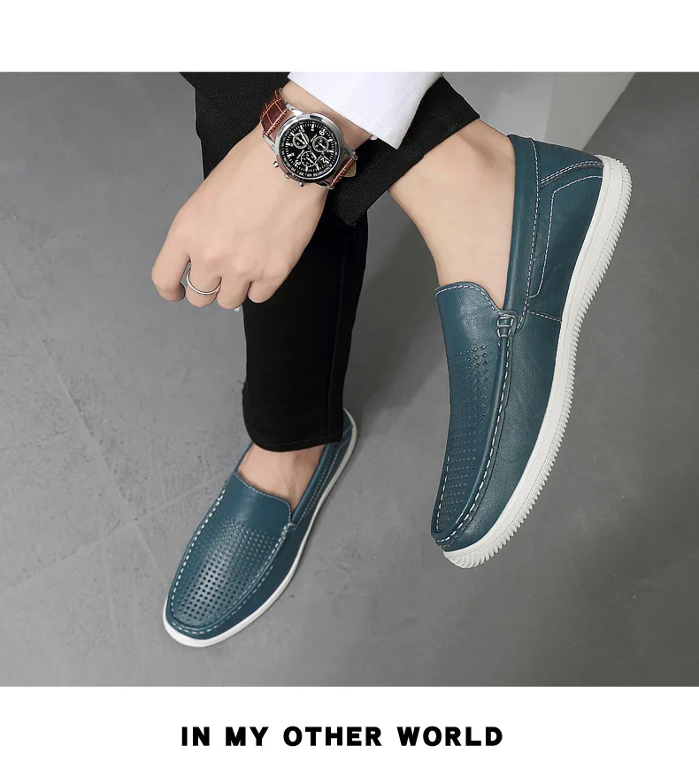 New Men's Casual Shoes European Version Comfortable Men's Shoes Flat Sole Leather Shoes Genuine Leather Breathable Bean Shoes