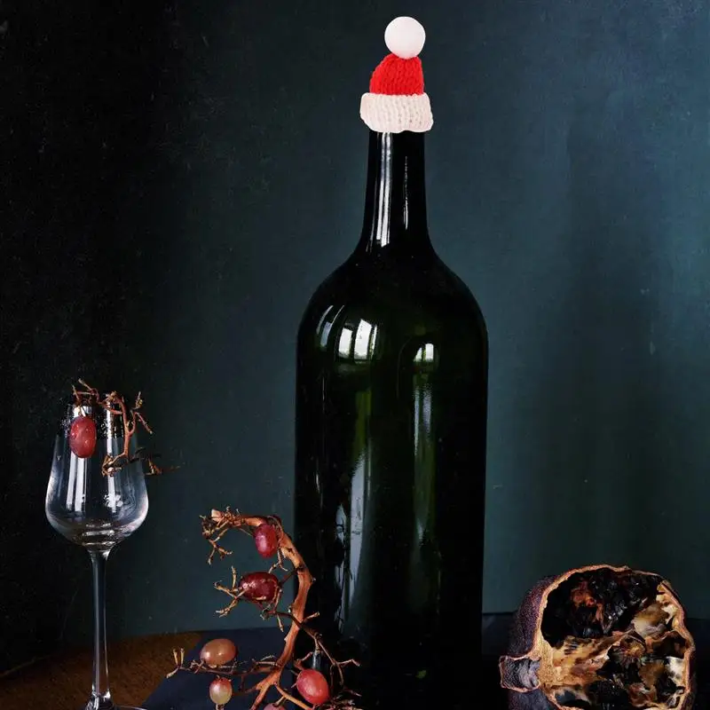 20pcs Christmas Lollipop Hat Santa Knitted Hat Christmas Wine Bottle Santa Hats Silverware Holders