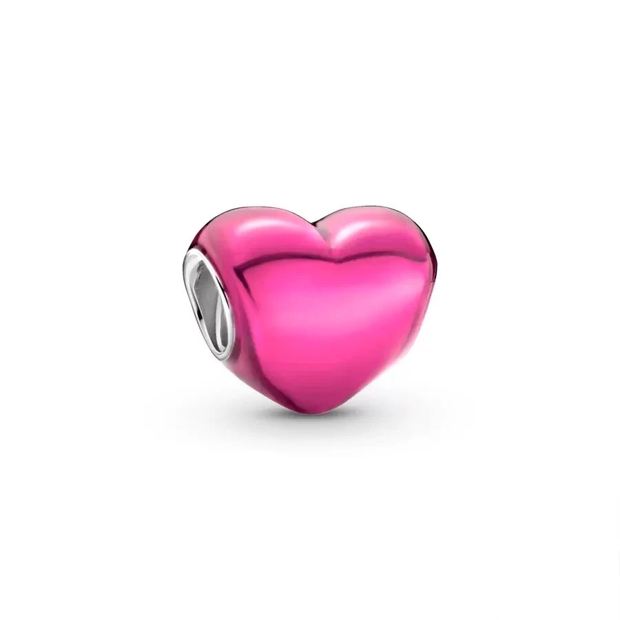 Hot Sale Fine Authentic Metallic Multicolour Heart Charms Beads Fit Original 925 Sterling Silver Bracelet DIY Women Jewelry Gift 2