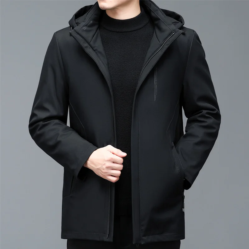 

YXL-992 Winter New Men's Down Jacket Casual Warm Top Duck Belly Filling Loose Hooded Lapel Business Coat