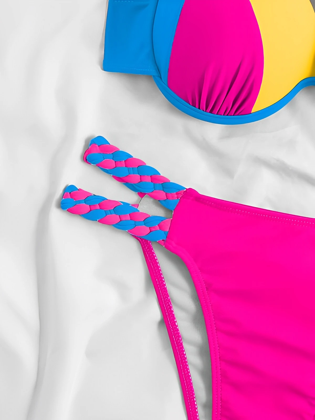 Colorblock Halter Push Up Bikini