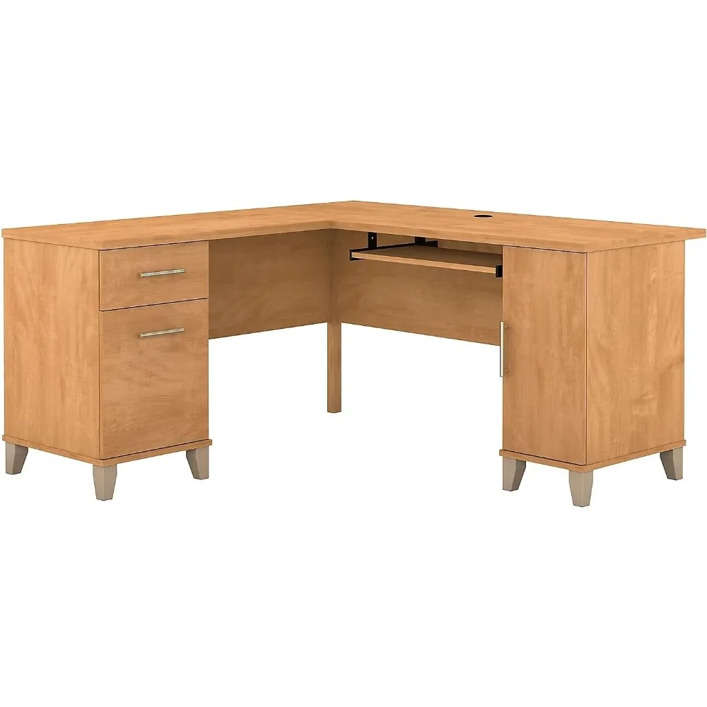 L Shaped Desk with Storage Corner Computer Table for Home Office, 60W, Maple Cross,Office Desk