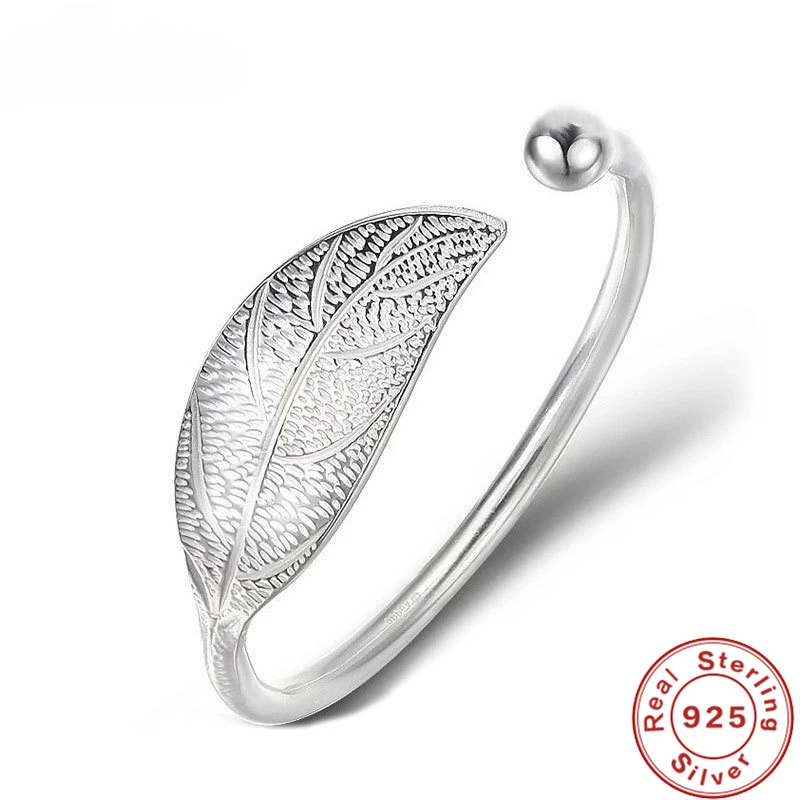Andara 925 스털링 실버 팔찌, 심플한 잎 수공예 팔찌, 약혼 쥬얼리 선물, 매력적인 쥬얼리, 여성용 패션 