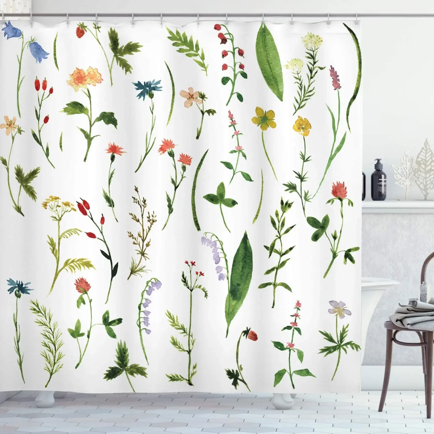 Tropical Palm Leaves Shower Curtain Set with Seasonal Decor Accents