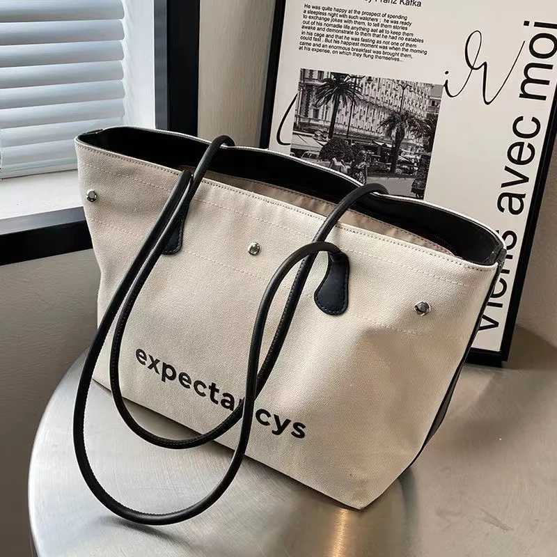 

Students University School Book Bags Young Girls Big Casual White Tote Cheap Zipper Daily Bags Women Canvas Shoulder Bag
