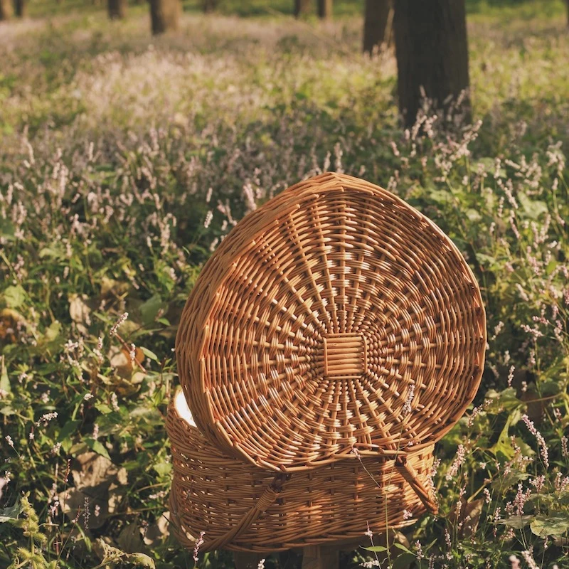 Natural Rattan Picnic Basket Ins Love Heart-Shaped French Country Retro Handmade Picnic Basket Home Kitchen Storage Organizer