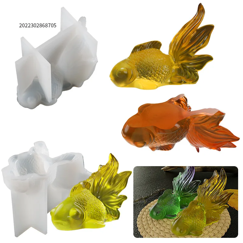 

Goldfish Koi Ornament Silicone Mold for Resin DIY Crystal Epoxy Resin Mold for Garden Ornament Fish Tank Landscaping Decoration