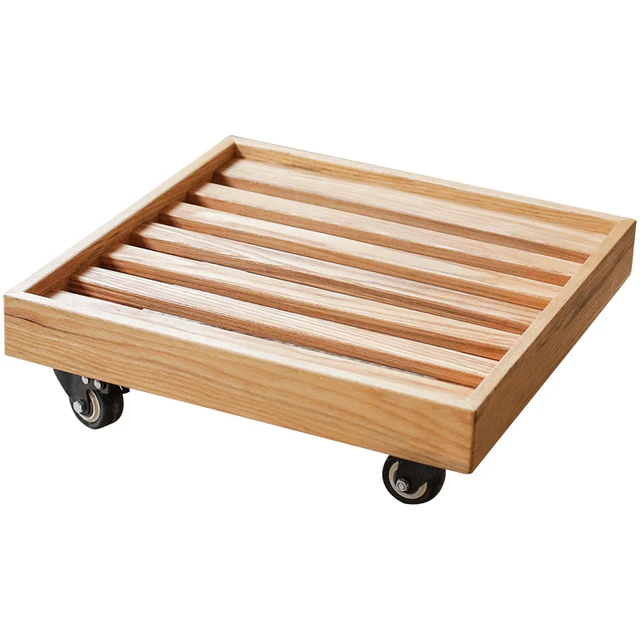 Szilárd Fa Kerekekkel Mobil Tálca Tartály Virágcserapár Tároló Állvány Univerzális Kerék Alap Zamatos Virágállvány Mozgó