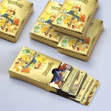 

27-54pcs Pokemon Metal Gold Card Box Golden Letters Spanish Playing Cards Metalicas Charizard Vmax Gx Collection Game Card Toys