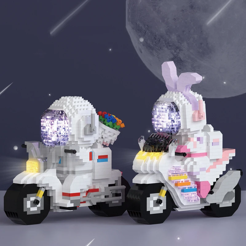 

Creative Figures Astronaut Motorbike Micro Diamond Block Vespas Nanobrick Motorcycle Building Brick Toy With Light For Kids Gift