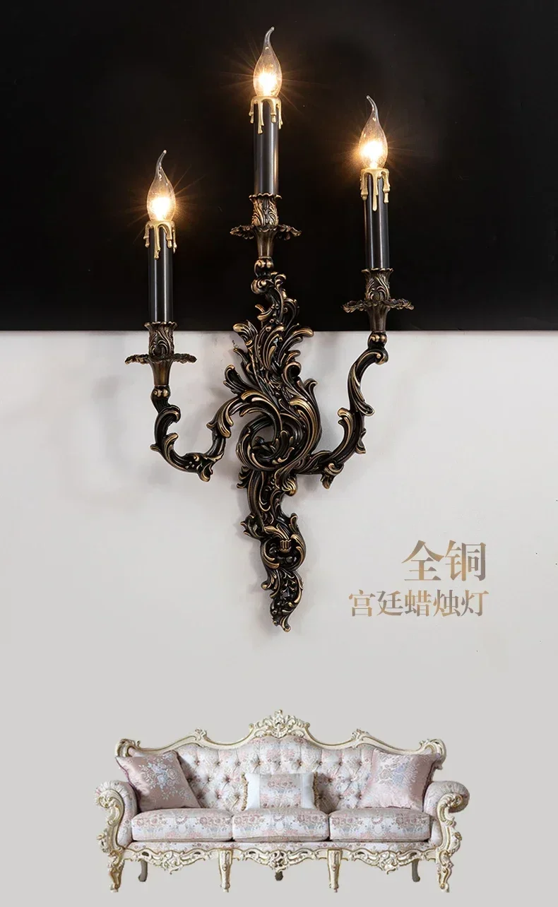 Description Picture 2 of itemFrench copper candle wall lamp hotel palace villa retro wall lamp indoor bedroom bedside