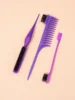 Hair styling comb set with 3 rows of nylon hair brushes, steel needle pointed tail comb, and edge control brush 1
