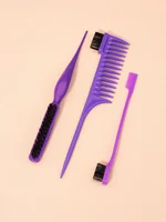 Hair styling comb set with 3 rows of nylon hair brushes, steel needle pointed tail comb, and edge control brush 1