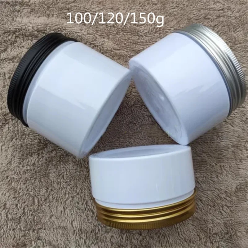 

Wholesale 100g/120g/150g White Plastic Jar Cream Jar With Aluminum Lid Plastic Storage jar PET Container Empty Food Packing Cans