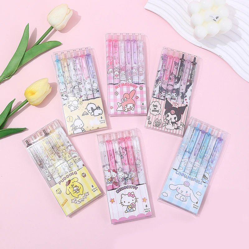 

Гелевая ручка Sanrio с рисунком аниме, черная, 0,5 мм, 6 шт./комплект