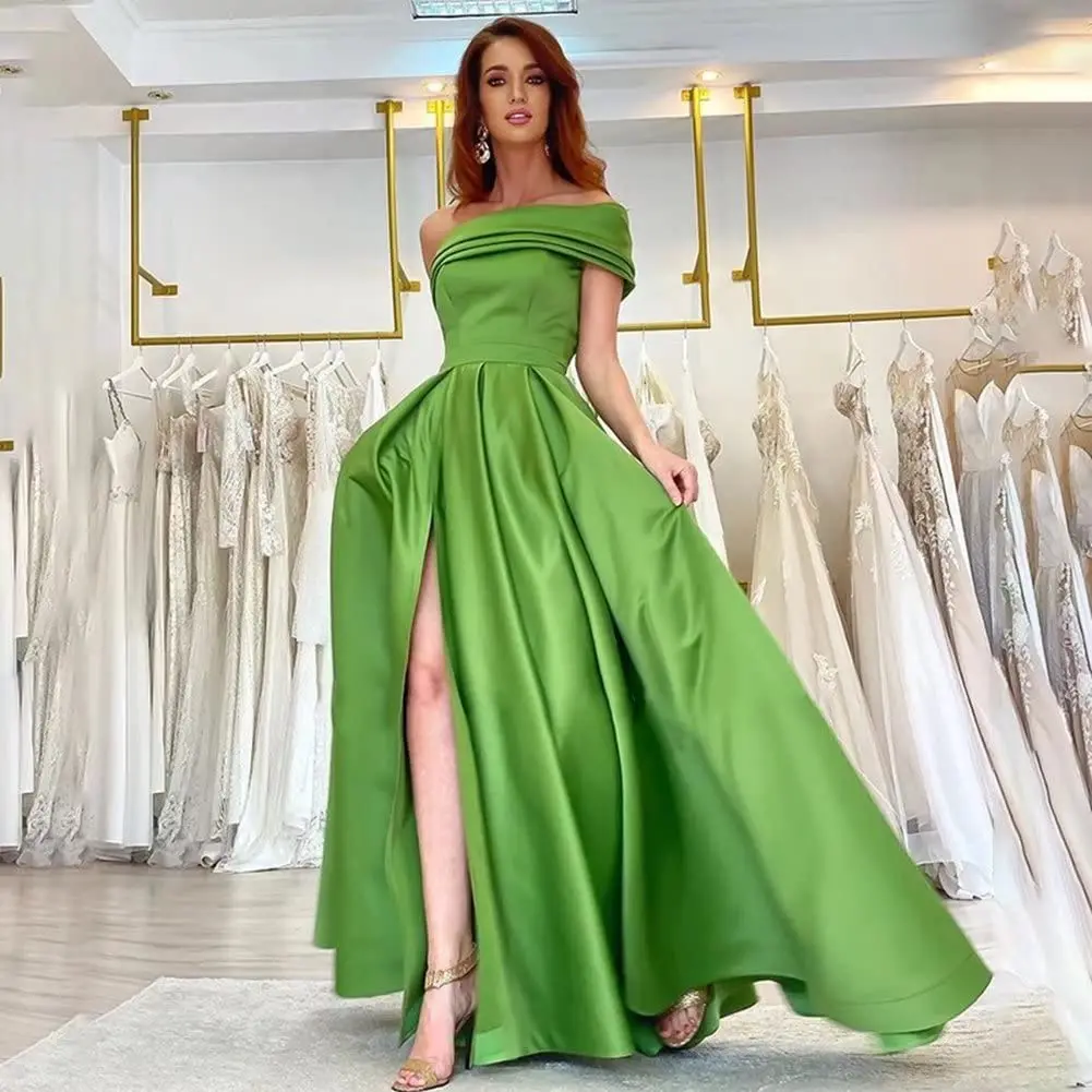 vintage prom dresses One Shoulder Evening Dresses Long Satin A Lineفساتين السهرة  Formal Party Gowns for Women with Slit beautiful prom dresses