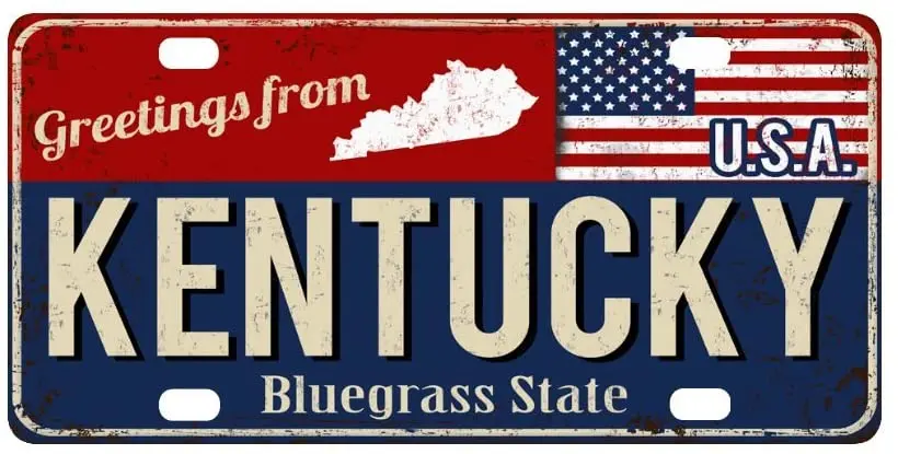 

InterestPrint Greetings from Kentucky Rusty Metal Sign with American Flag Car Decor Metal License Tag Plate for Woman