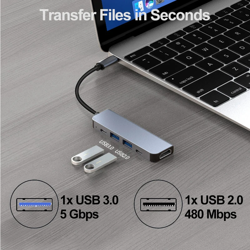 5-in-1 USB C HUB Type-C to HDMI Adapter 4K 30Hz PD100W Dock USB-C 3.1 Splitter for MacBook iPad Pro Huawei USB 3.0 HUB