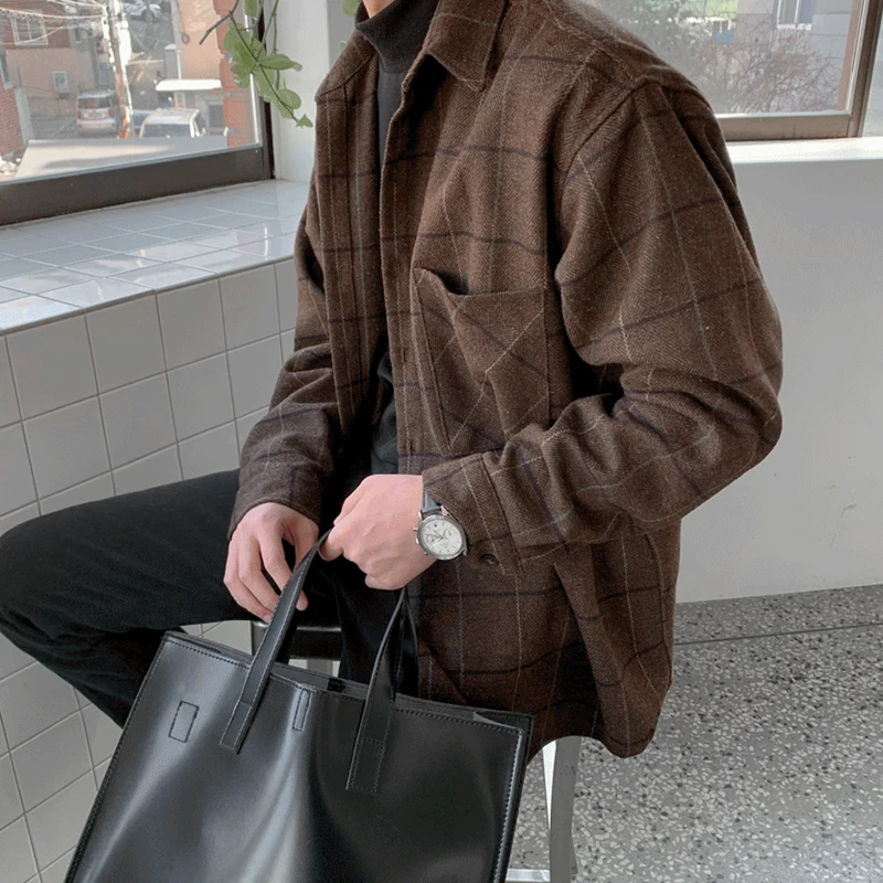 

MRCYC Winter Woolen Casual Long Sleeved Plaid Shirt