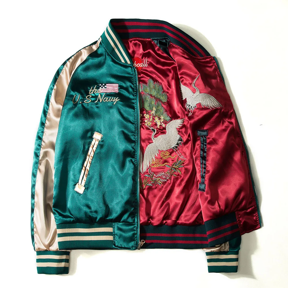 

2021 Japan Yokosuka Embroidery Jacket Men Women Fashion Vintage Baseball Uniform Both Sides Wear Kanye West Bomber Jackets