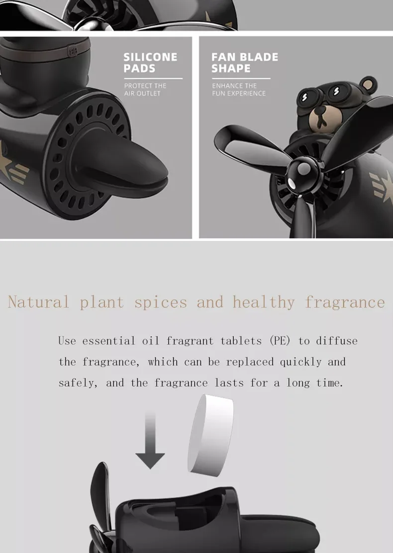 Car Air Freshener Bear Pilot 72 Km Rotating Propeller Outlet Fragrance
