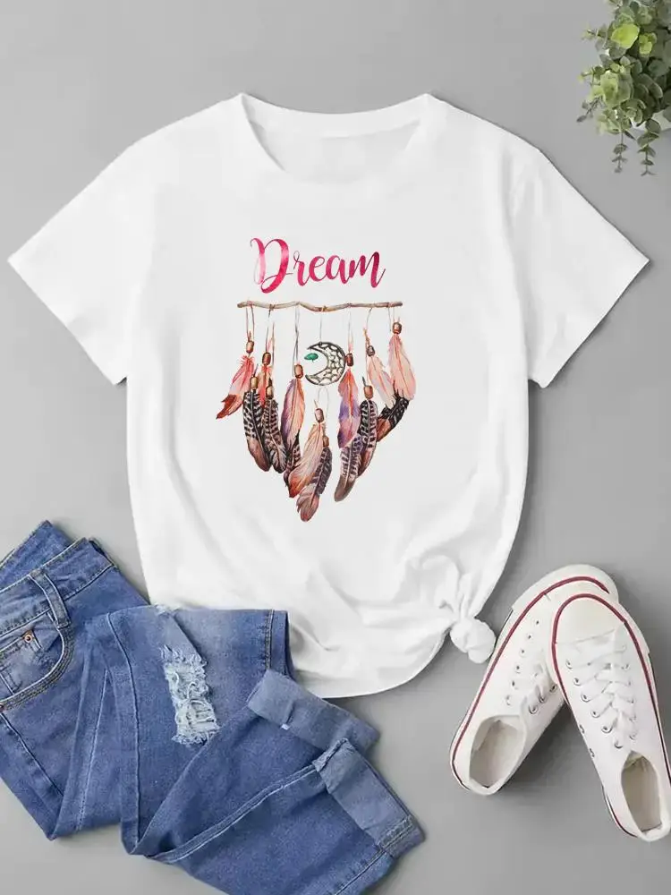 

Feather Style Vintage Letter Clothing Short Sleeve T-shirt Ladies Female Print Top Fashion Graphic Women Tee T Shirt Clothes