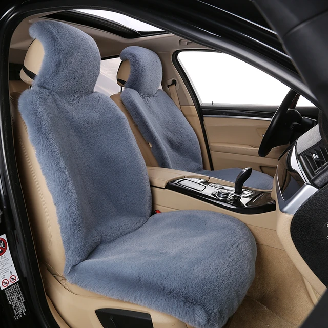 2 Pcs Front Black Sheepskin Fur Seat Cover Cushion + Steering Wheel Cover  Set Super Warm Universal Car Seat Cover - AliExpress