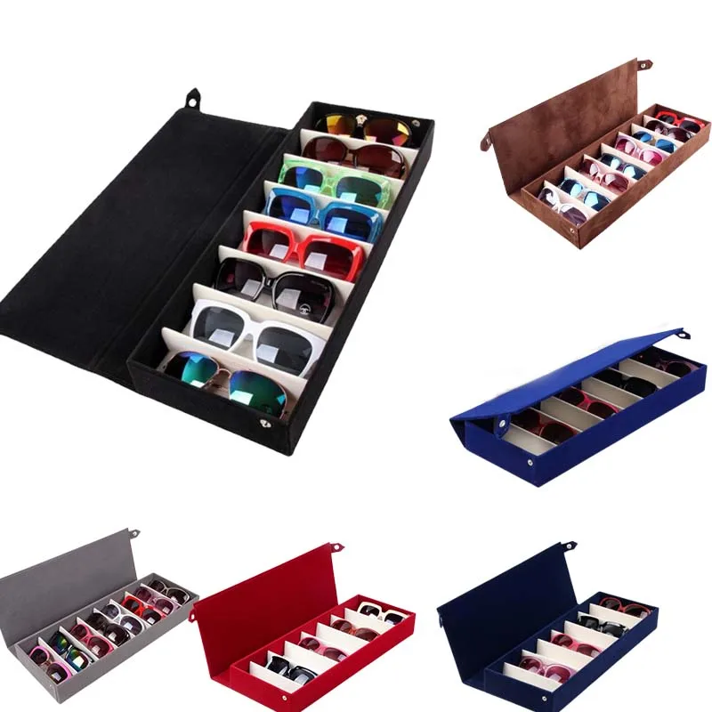 8 Slot Glasses Case Sunglasses Display Rack Holder Glasses Organizer Rectangle Sunglasses Storage Box Travel Jewelry Container