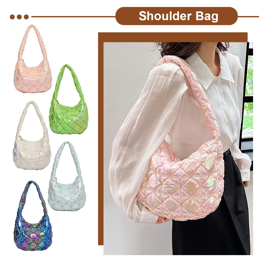 Women Shoulder Bags Quilted Embroidery Fashion Thread Cotton Padded Underarm Bag