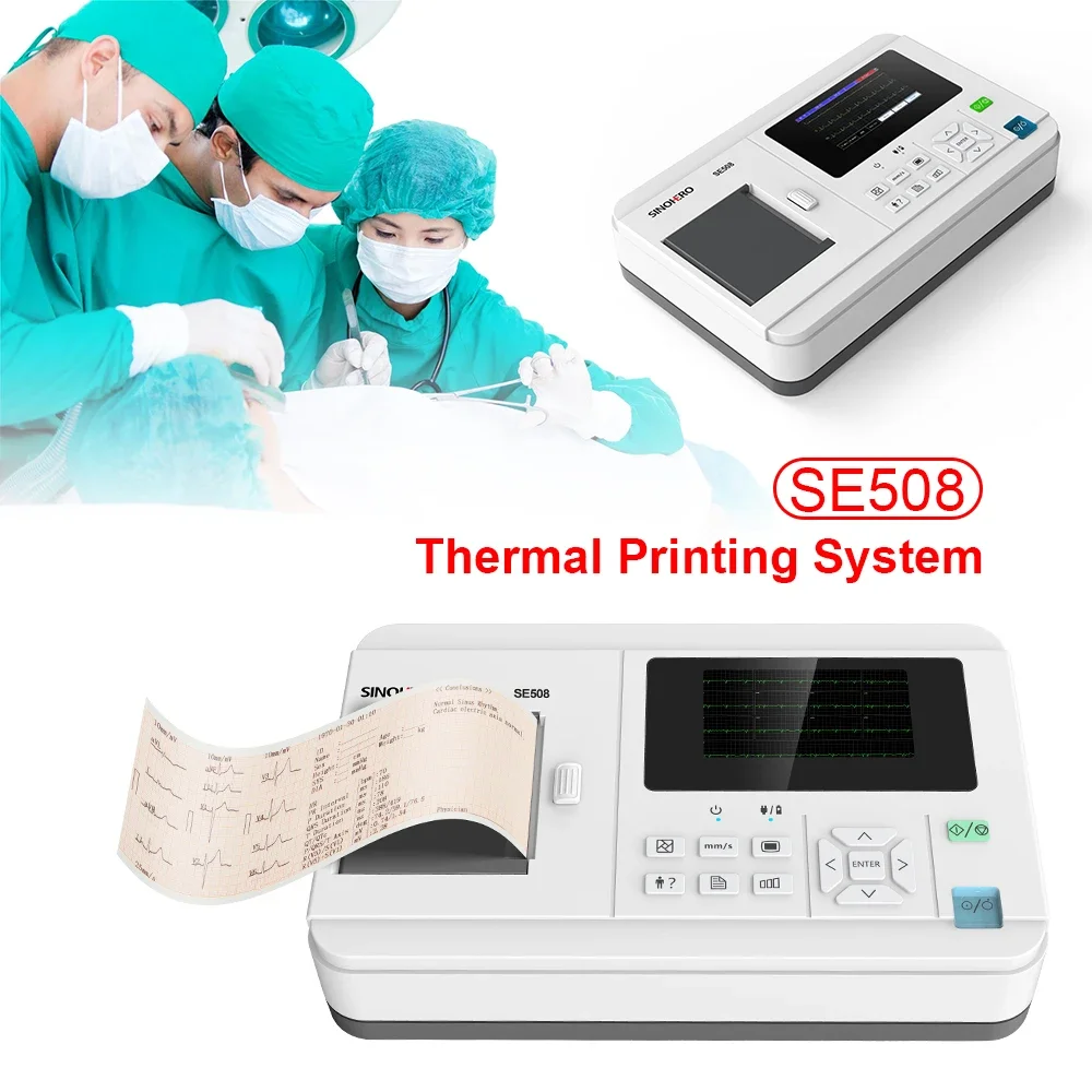 SE508 3 Channel 12-lead Electrocardiograph ECG Machine EKG Monitor 4.3'' Color LCD Display with Thermal Printing