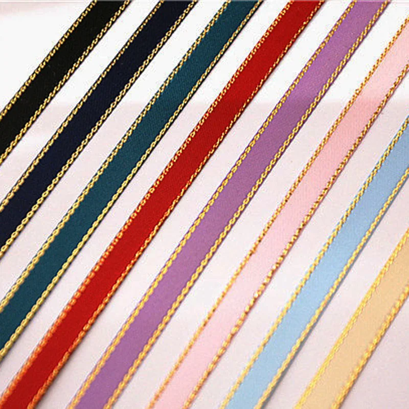 6mm Silver Gold Edge Satin Ribbon Polyester Double Sided Gold Silver Line Grosgrain Ribbon for Bows Making satin ribbons grosgrain ribbon polyester ribbon satin ribbon