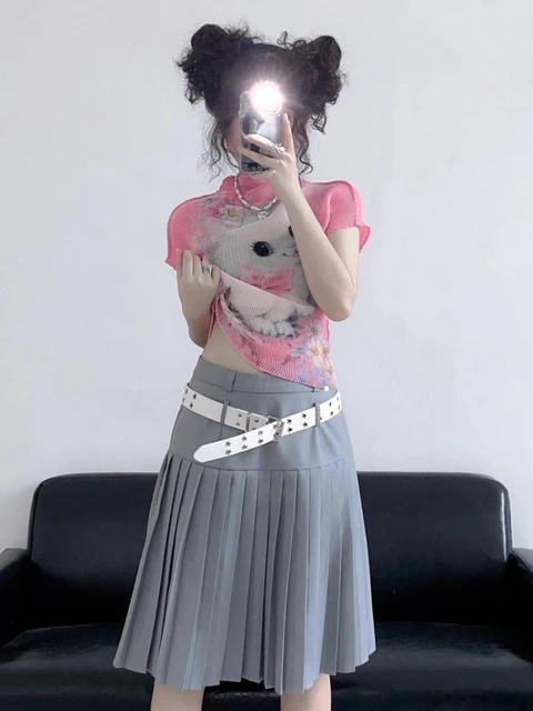 Y2k Aesthetic Fashion Cropped Tops Women Short Sleeve Cartoon Print Kawaii  O Neck T-shirts All Match Casual Harajuku Slim Tees - AliExpress