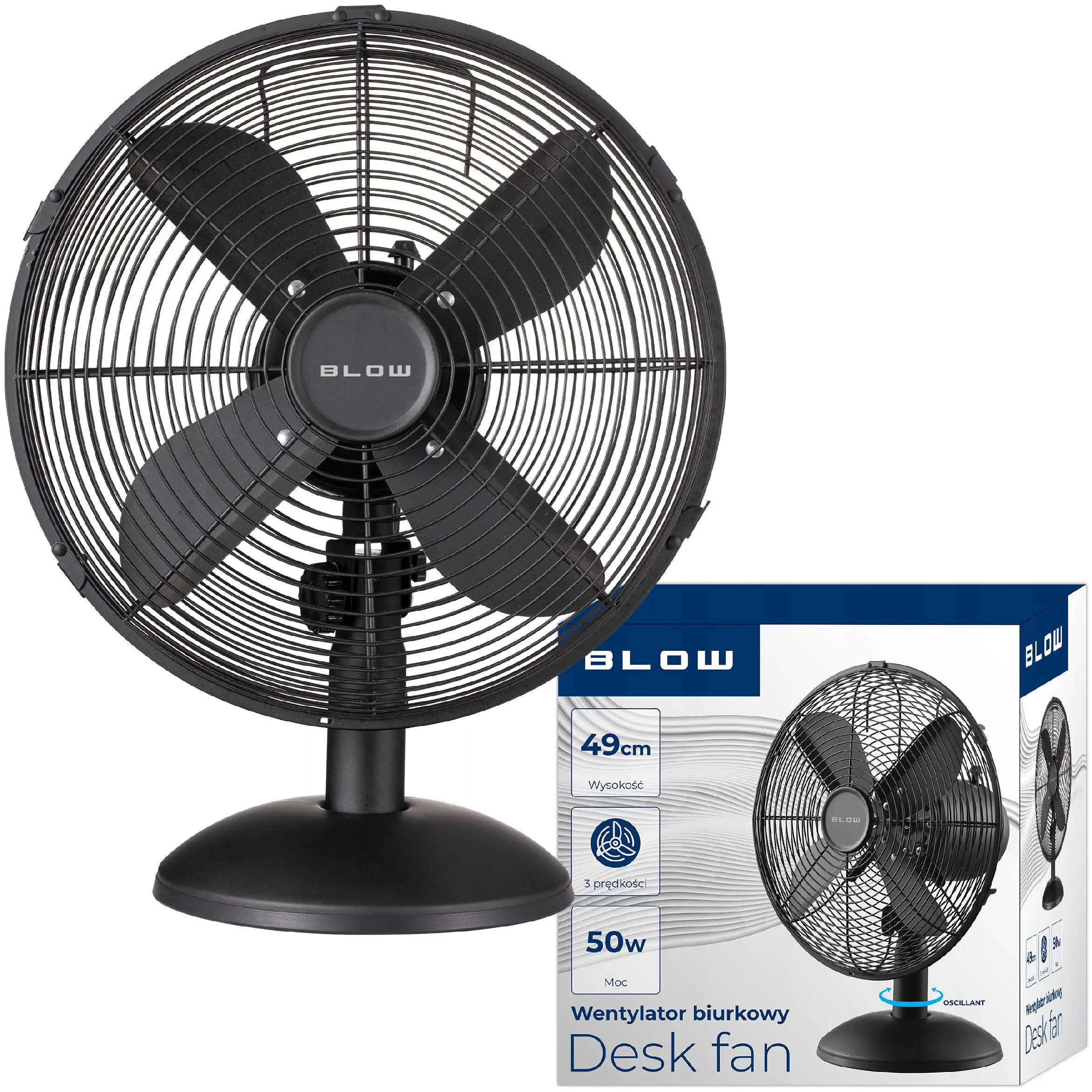 Wentylator biurkowy stołowy, wiatrak stojący metalowy cichy, 30 cm, mocny 50W z Polski za $27.95 / ~107zł