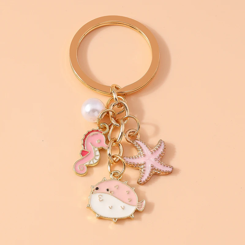 Mode Meeres lebewesen Schlüssel bund Emaille Meerjungfrau Seestern Muschel Hai Charms Schlüssel ringe für Frauen Männer Handtasche Schlüssel anhänger DIY Zubehör – Detail 10