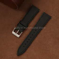 Men's Vintage Crazy Horse Leather Watch Strap with Quick Release - Retro Casual Replacement Wristband - 22mm (Black)