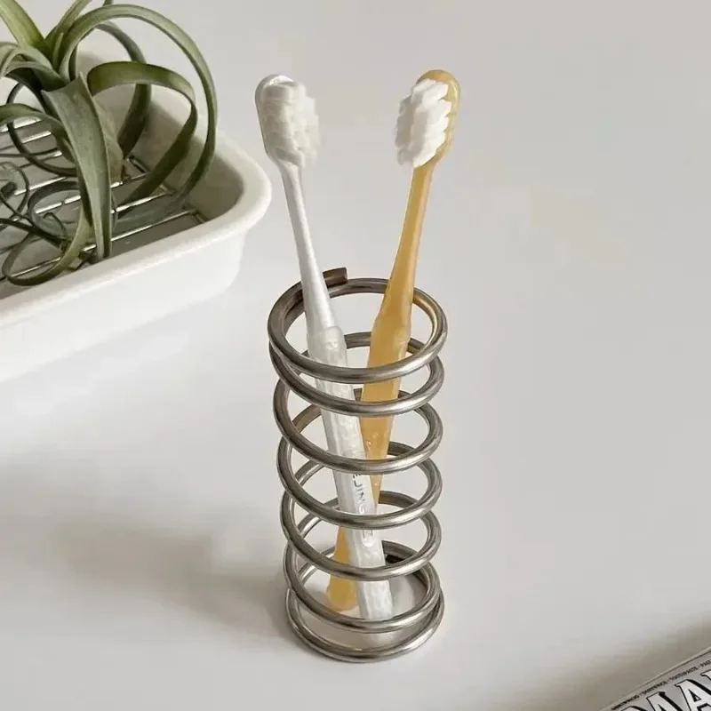 Stainless Steel Creative Toothbrush Holder Metal Bathroom Toothware Rack Toothpaste Makeup Brush Storage Decoration Storage Rack