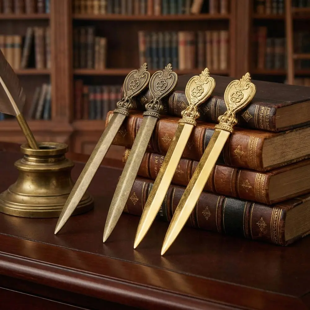 4 Pcs 내구성 아연 합금 편지 오프너 경량 레트로 봉투 오프너 인체 공학적 디자인 청동 편지 오프너 도구 사무실