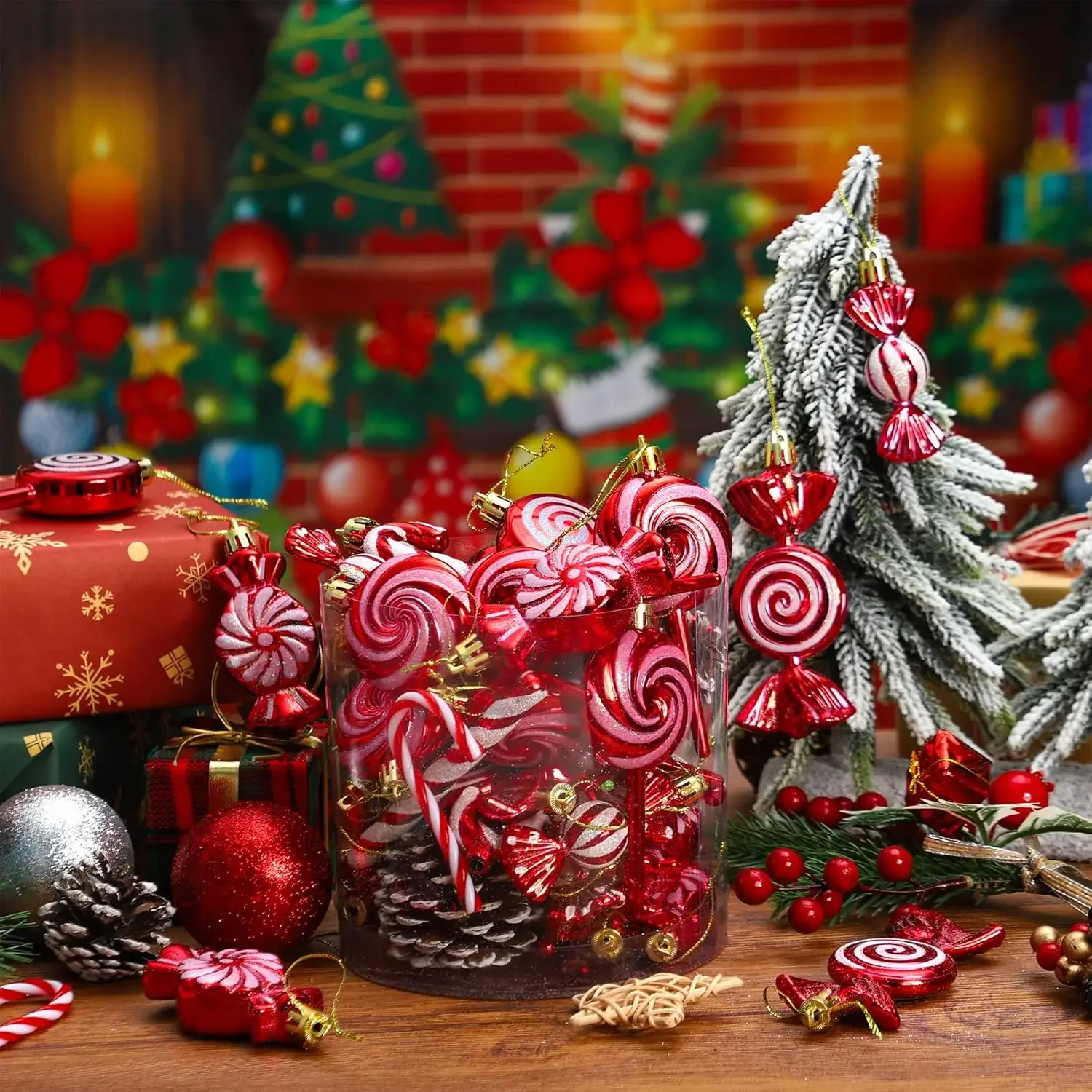 6-24PCS Christmas Lollipop Candy Cane Pendant Xmas Tree Hanging Ball Ornaments Christmas Party Decorations for New Year Gift