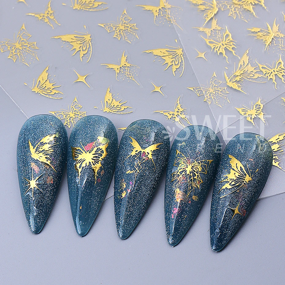12pcs 3D Holographic Butterfly Nail Art Stickers Butterfly Self-Adhesive Spring Summer Nail Slider Decal Y2K Manicure Decoration