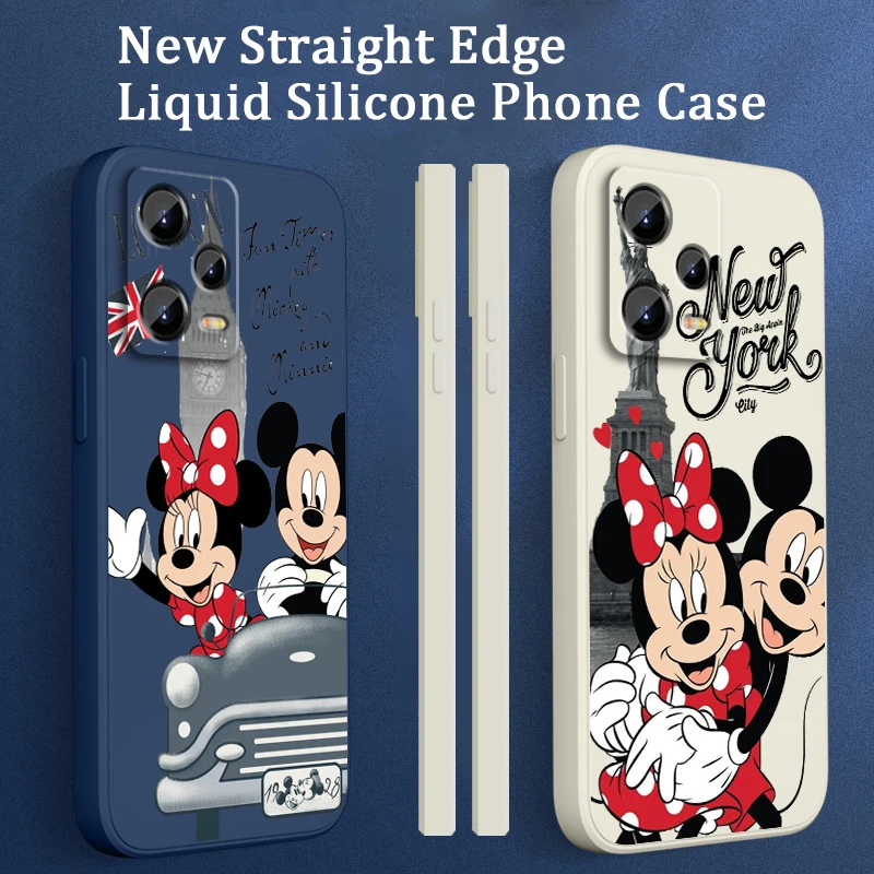 Disney Minnie Mickey London Liquid Left Rope Per Xiaomi Redmi Note 12 12S 12R 11 11T 11S 10 10S 9 8 8T Pro Plus 5G Funda