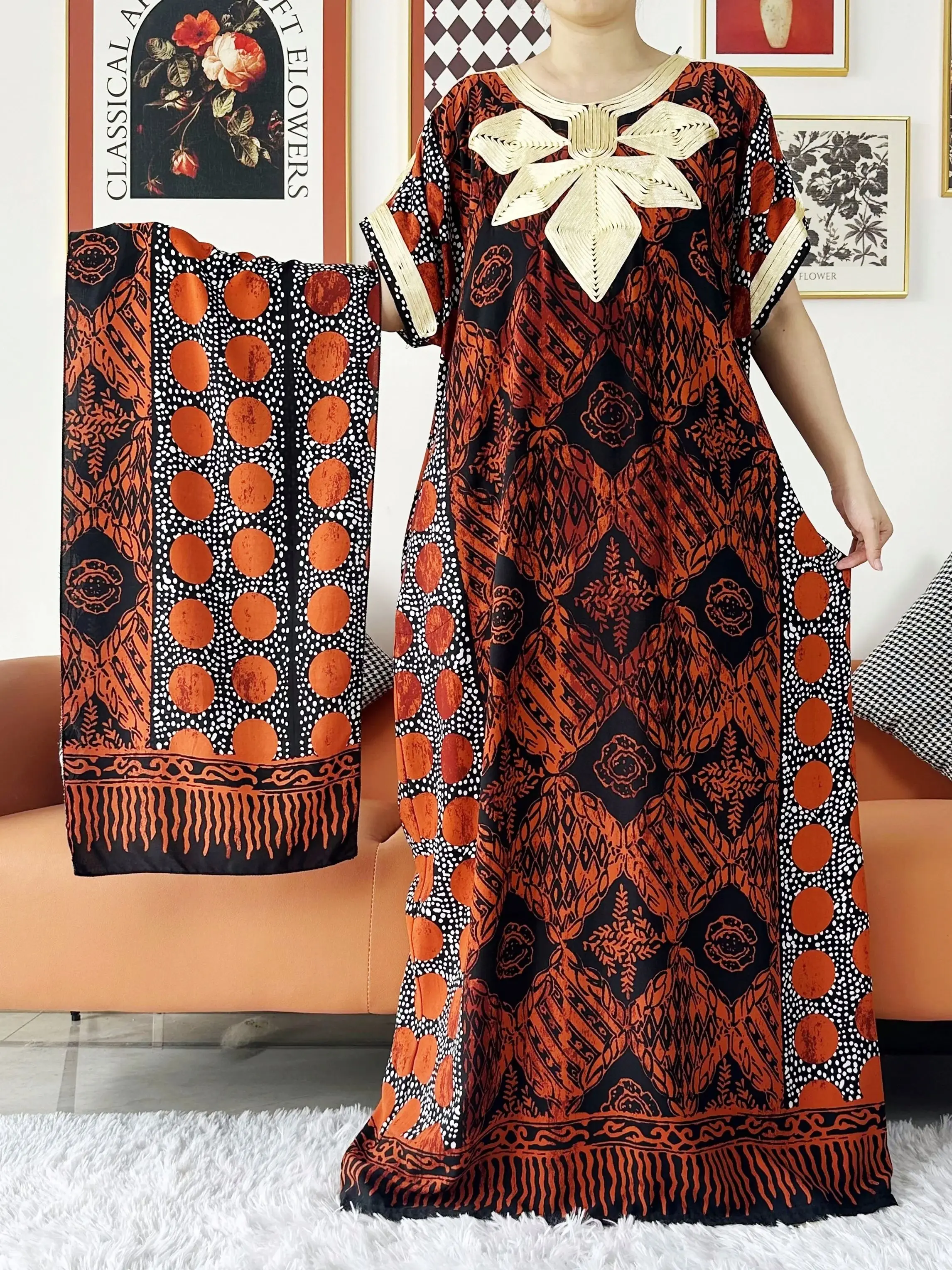 Fashion Floral Print Cotton Women High Waist Boho Maxi Dress Casual Holiday Fashion Party Dresses Indie Folk African Vestidos