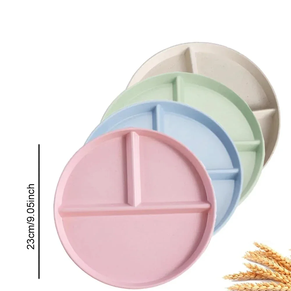4pcs/set Breakfast Plate 9inch Eco-Friendly Divided Plate Fruit Salad Food Tray Dinner Plate Compartment Plate Dinnerware Plates