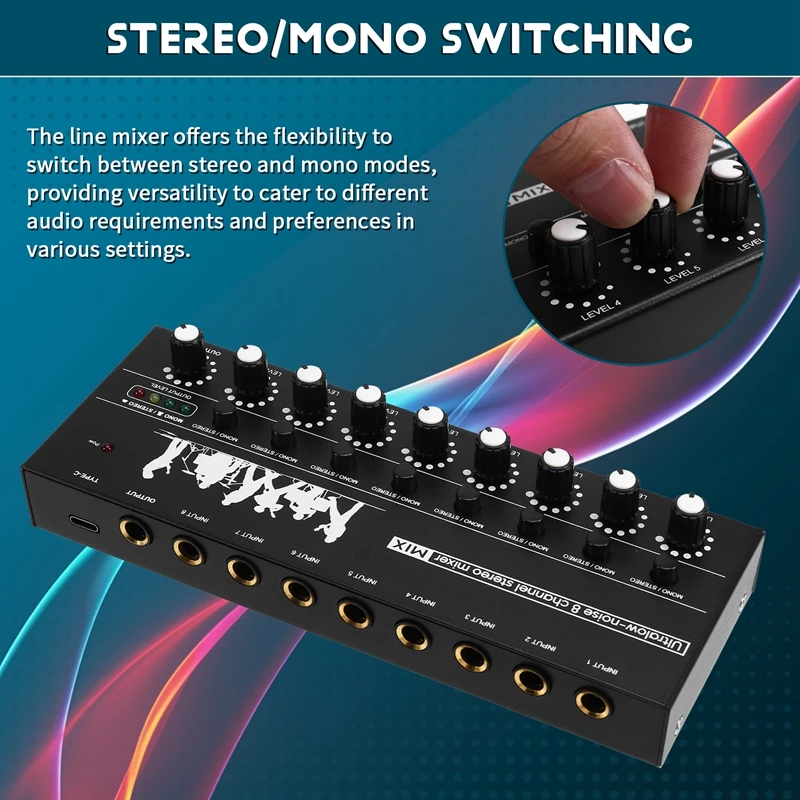 Professional 8-Channel Stereo Mixer Portable Sound Audio Mixer With Low-Noise Functionality For Recording Instruments