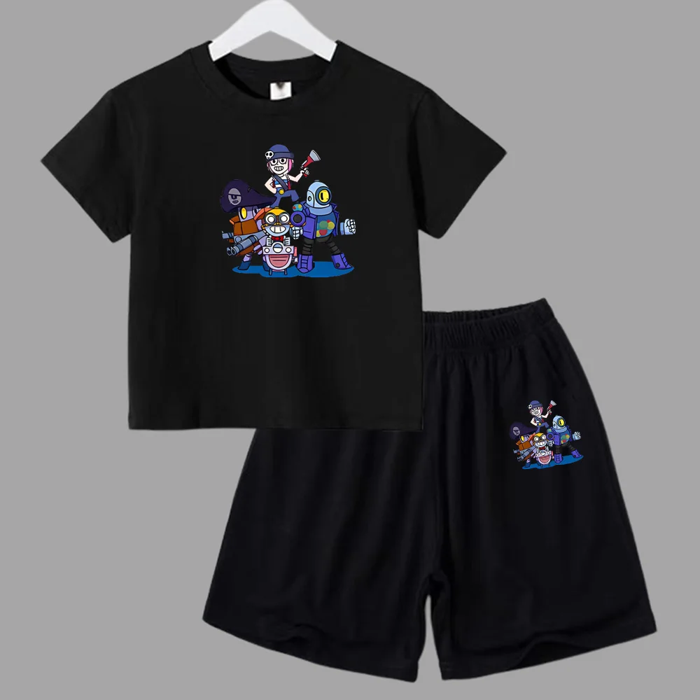 thumbnail image 1 of Conjunto de 2 piezas de camiseta y pantalones cortos informales para niños y adolescentes, de algodón, de manga corta, para verano, 1 of 5