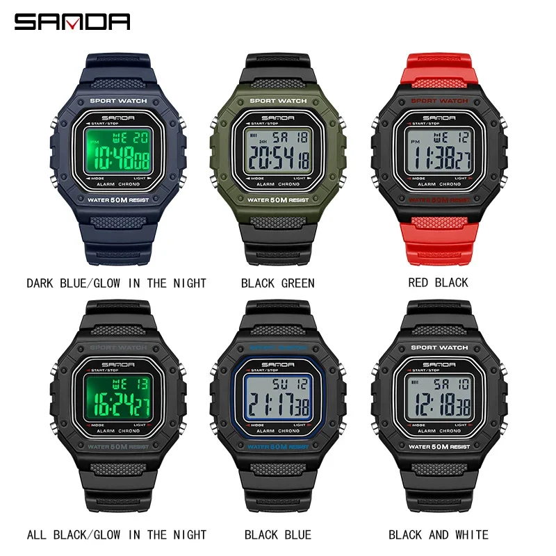 SANDA 2156 Army Dial Led Digital Wristwatches Stopwatches For Male Fashion Mens Watch Military Water Resistant Sport Watches 3